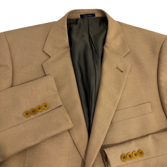 Turnbury Tan Sport Coat Mens 44R Silk Wool Blend 2 Button Blazer Jacket Lined